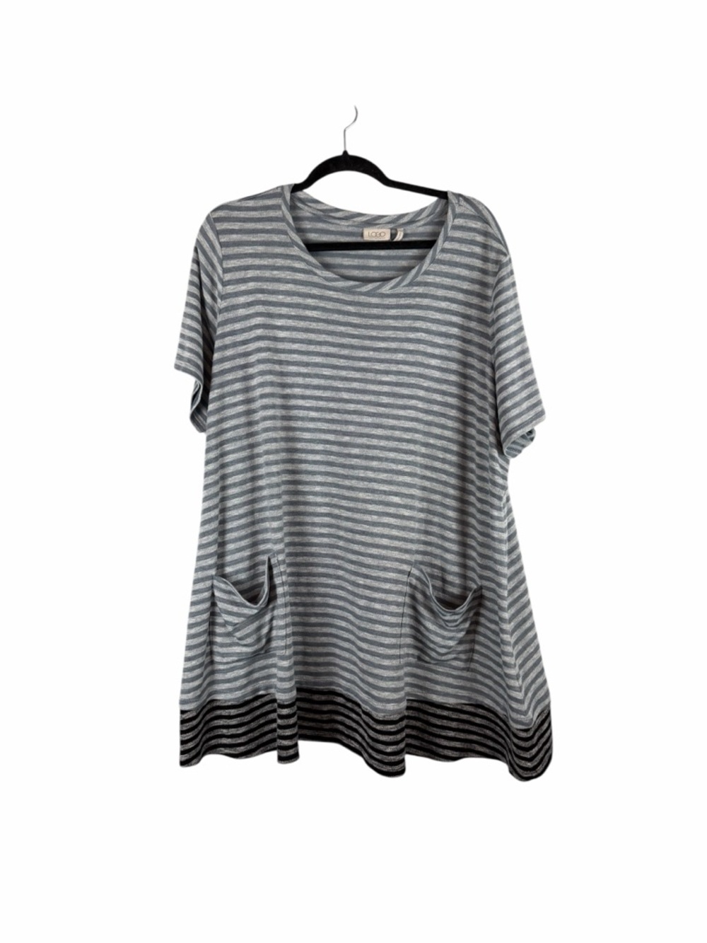 LOGO Lori Goldstein Striped Swing Tunic Top Pockets Gray Black Plus Size 3X